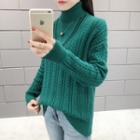 Mock Two-piece Turtleneck Cable-knit Sweater