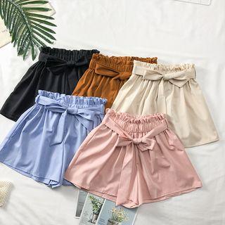 Paperbag High-waist Plain Shorts With Sash