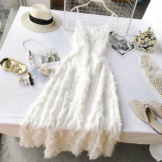 Mock Feather Spaghetti-strap Dress