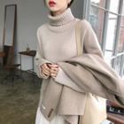 Wool Blend Turtle-neck Sweater Beige - One Size