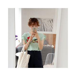 Floral Appliqu  Stripe T-shirt