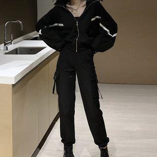 Two Tone Zipped Jacket / Cargo Pants / Belt / Set