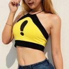 Exclamation Mark Print Cropped Halter Top
