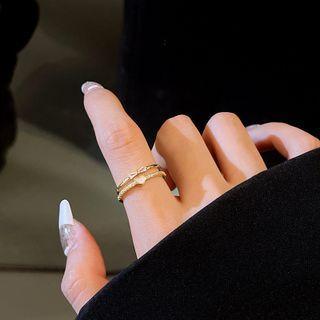 Bow Rhinestone Layered Alloy Open Ring J475 - Gold - One Size