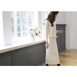 Set: Pointelle Knit Top + Band-waist Knit Skirt