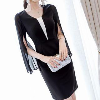 Cape-sleeve Color Block Sheath Dress