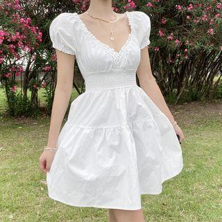 Ruffle-trim Short-sleeve Mini A-line Dress