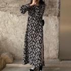 Long-sleeve Floral Maxi Dress Black - One Size