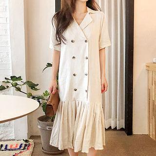 Double-breasted Long Coatdress Beige - One Size