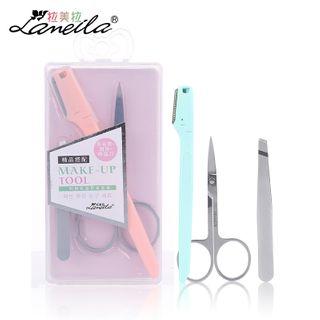 Set: Stainless Steel Eyebrow Scissors + Razor + Tweezers As Shown In Figure - One Size