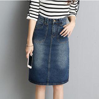 Back Slit Denim Skirt