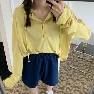 Long-sleeve Plain Hoodie / Wide-leg Shorts