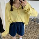 Long-sleeve Plain Hoodie / Wide-leg Shorts