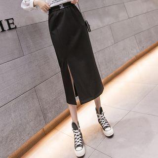Lettering Print Midi A-line Skirt