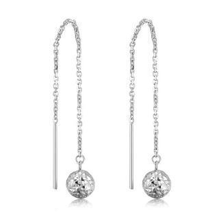 14k Italian White Gold Hammered Drop Style Ball Threader Link String Earrings