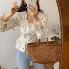 Embroidered Blouse Red Flowers - Off-white - One Size