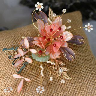 Set Of 2: Wedding Floral Hair Pin 1 Pair - Pink - One Size