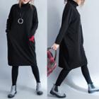 Mock Turtleneck Midi Embroidered Pullover Dress Black - One Size