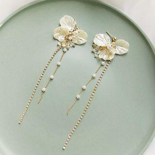 Rhinestone Petal Freshwater Pearl Fringed Earring