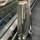 High Waist Plaid Wide Leg Pants Black & White - One Size