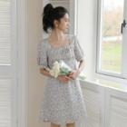 Square-neck Floral A-line Mini Dress