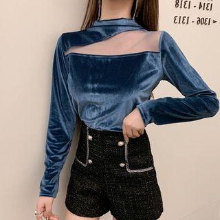 Mesh Panel Long-sleeve Top / Contrast Trim Shorts / Set