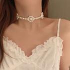 Faux Pearl Flower Choker Necklace - White - One Size