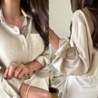 Pocket-front Textured Shirt Light Beige - One Size