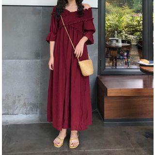Off Shoulder Elbow-sleeve A-line Maxi Dress