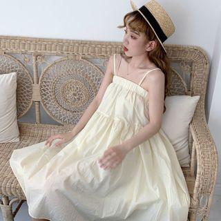 Floral Long-sleeve Top / Plain Spaghetti Strap Dress