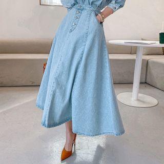 [the Denim] Denim Maxi Swing Skirt