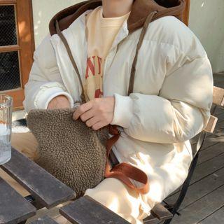 Contrast-hooded Dip-back Puffer Jacket
