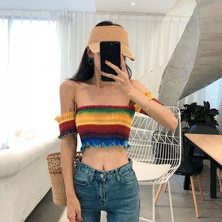 Color-block Striped Off-shoulder Cropped Top