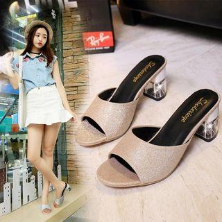 Glitter Block Heel Slide Sandals