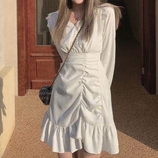 Long-sleeve Ruffle A-line Mini Dress