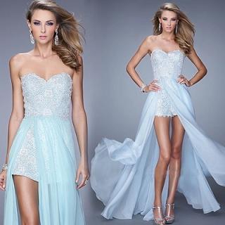 Strapless Lace Evening Gown