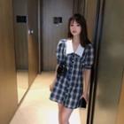 Contrast Collar Plaid Short-sleeve Mini A-line Dress