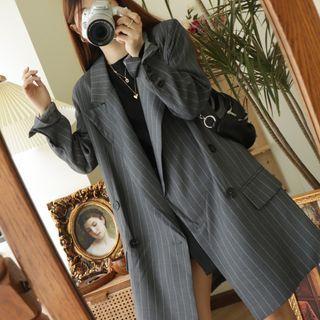 Striped Double-breasted Long Blazer