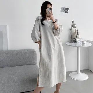 3/4-sleeve Long Shift Dress