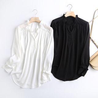 V-neck Ruffled Plain Shirt