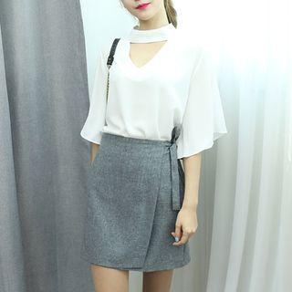 Cutout-neckline Wide-sleeve Top