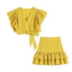 Ruffle Trim Eyelet Crop Top / Mini A-line Skirt
