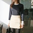 Frilled Wool Blend Mini Skirt