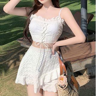 Set: Lace-up Tankini Top + Swim Culottes