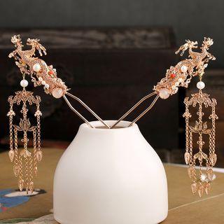 Retro Pearl Alloy Hair Stick 1 Pair - Gold - One Size