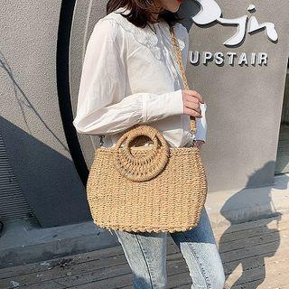 Round Handle Woven Crossbody Bag