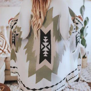 Long-sleeve Print Open Front Light Jacket