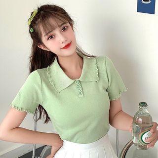 Short Sleeve Frill Trim Polo Shirt