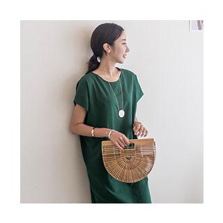 Round-neck Cotton Midi Dress