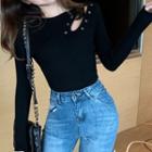 Long-sleeve Studded Cutout T-shirt